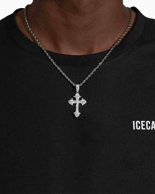 Moissanite Fleur Cross Pendant 14K Gold