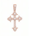 Moissanite Fleur Cross Pendant 14K Gold - Rose Gold