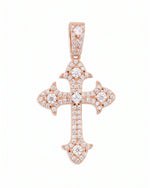 Moissanite Fleur Cross Pendant 14K Gold - Rose Gold
