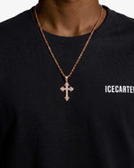Moissanite Fleur Cross Pendant 14K Gold - Rose Gold