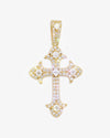 Moissanite Fleur Cross Pendant 14K Gold - Yellow Gold