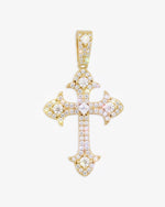 Moissanite Fleur Cross Pendant 14K Gold - Yellow Gold