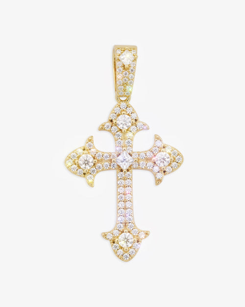 moissanite fleur cross pendant 14k gold icecartel yellow main