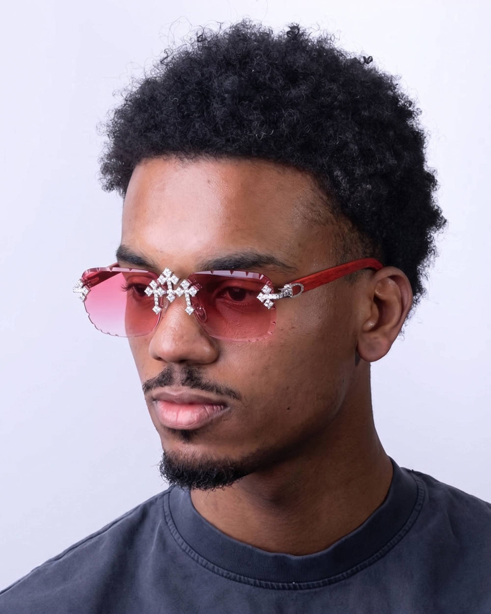 Moissanite Fleuree Cross Sunglasses 14K Gold - Pink