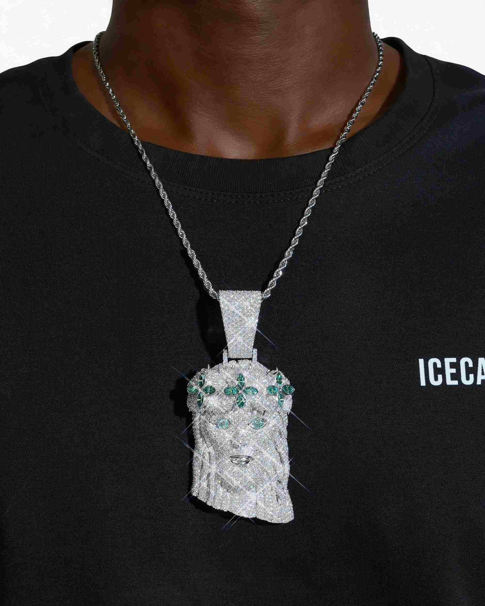 moissanite four leaf clover jesus pendant 14k gold icecartel model