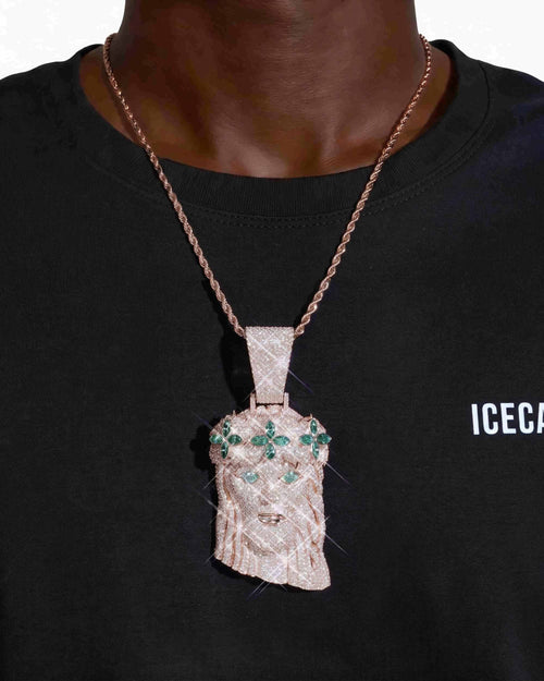 moissanite four leaf clover jesus pendant 14k gold icecartel rose model