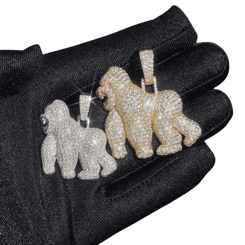 moissanite gorilla pendant hand wbg