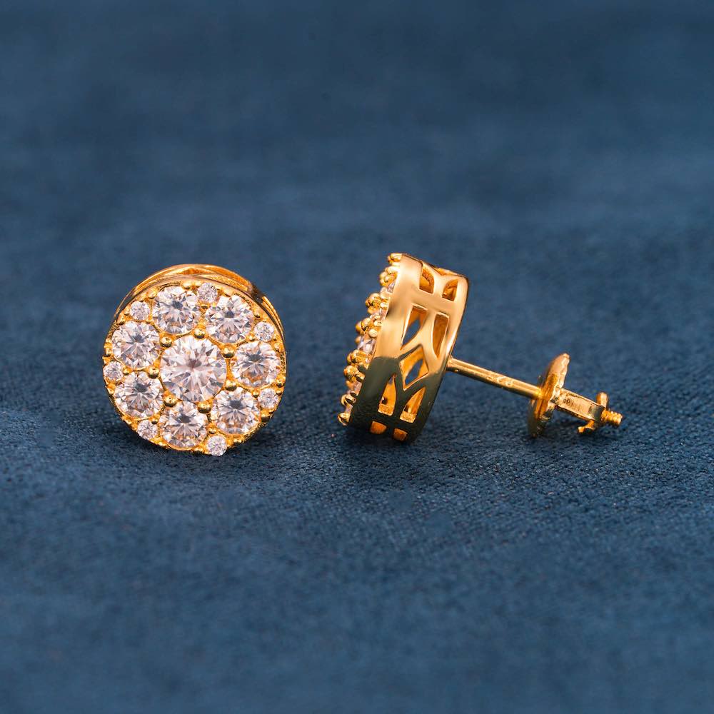 moissanite halo cluster earrings 14k gold yellow side