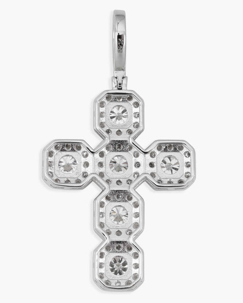 moissanite halo cross pendant 14k white gold icecartel back