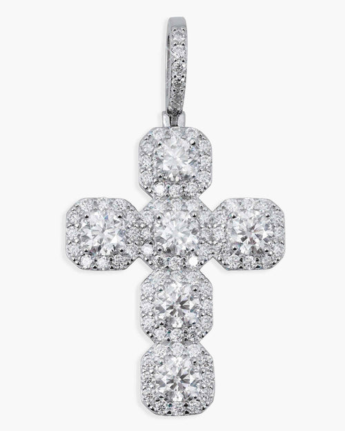 moissanite halo cross pendant 14k white gold icecartel main