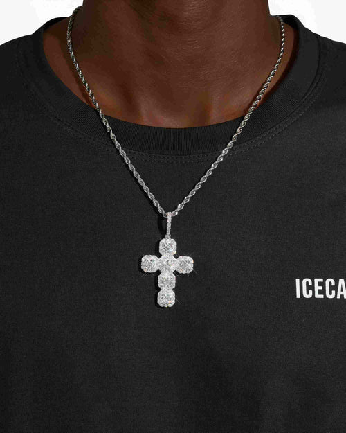 moissanite halo cross pendant 14k white gold icecartel model