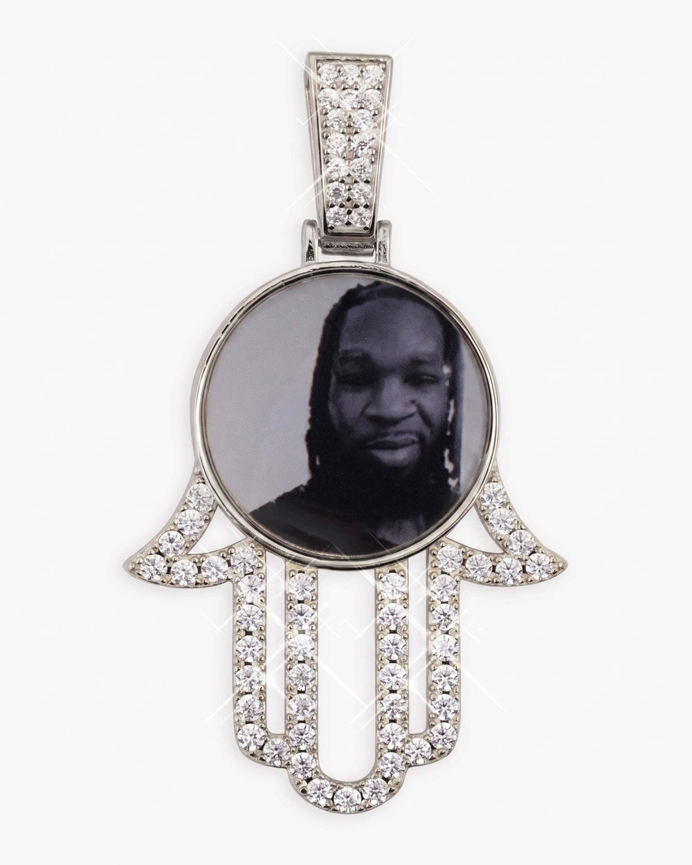 Moissanite Hamsa Hand Photo Pendant 14K Gold - White Gold