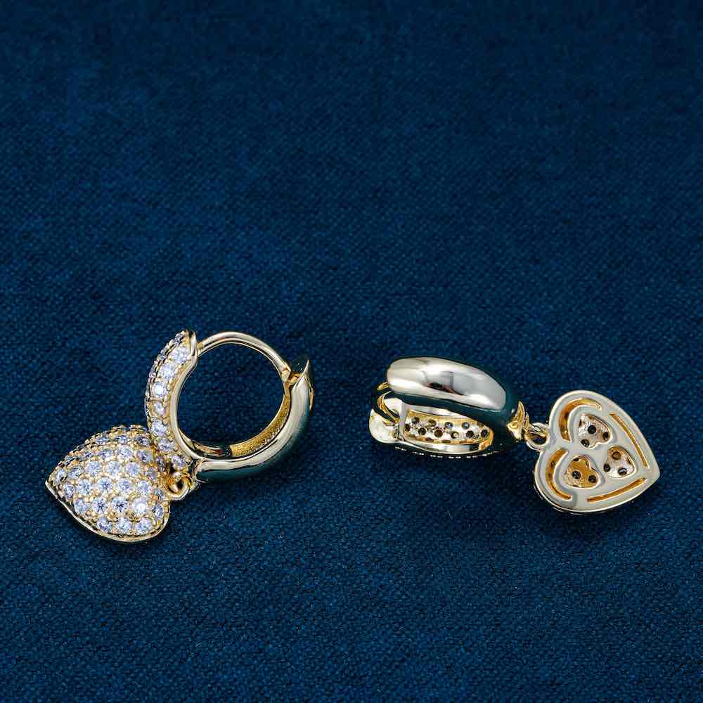 moissanite heart shaped drop earrings 14k gold yellow side