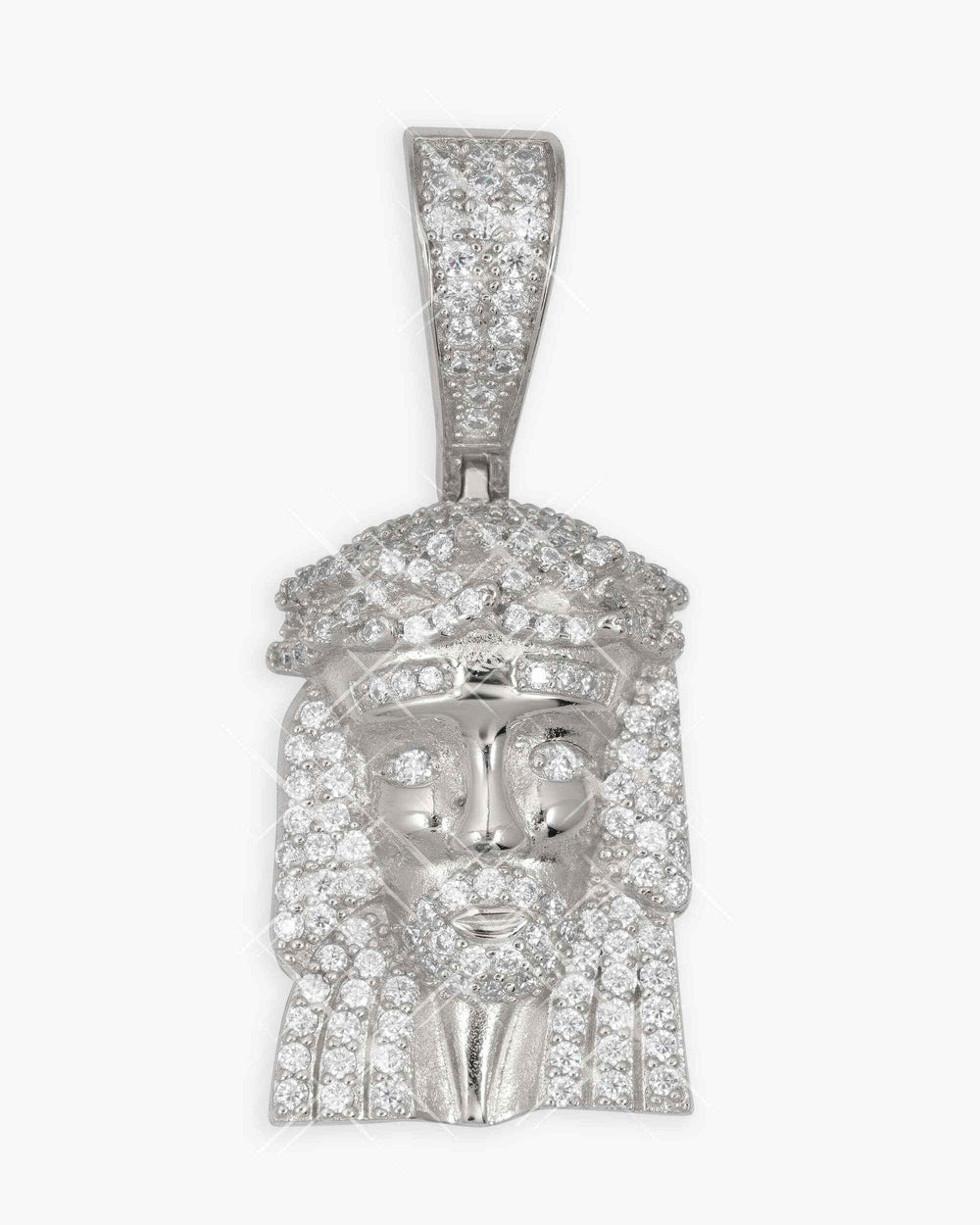 Moissanite Hollow Back Mini Jesus Pendant 14K Gold - White Gold