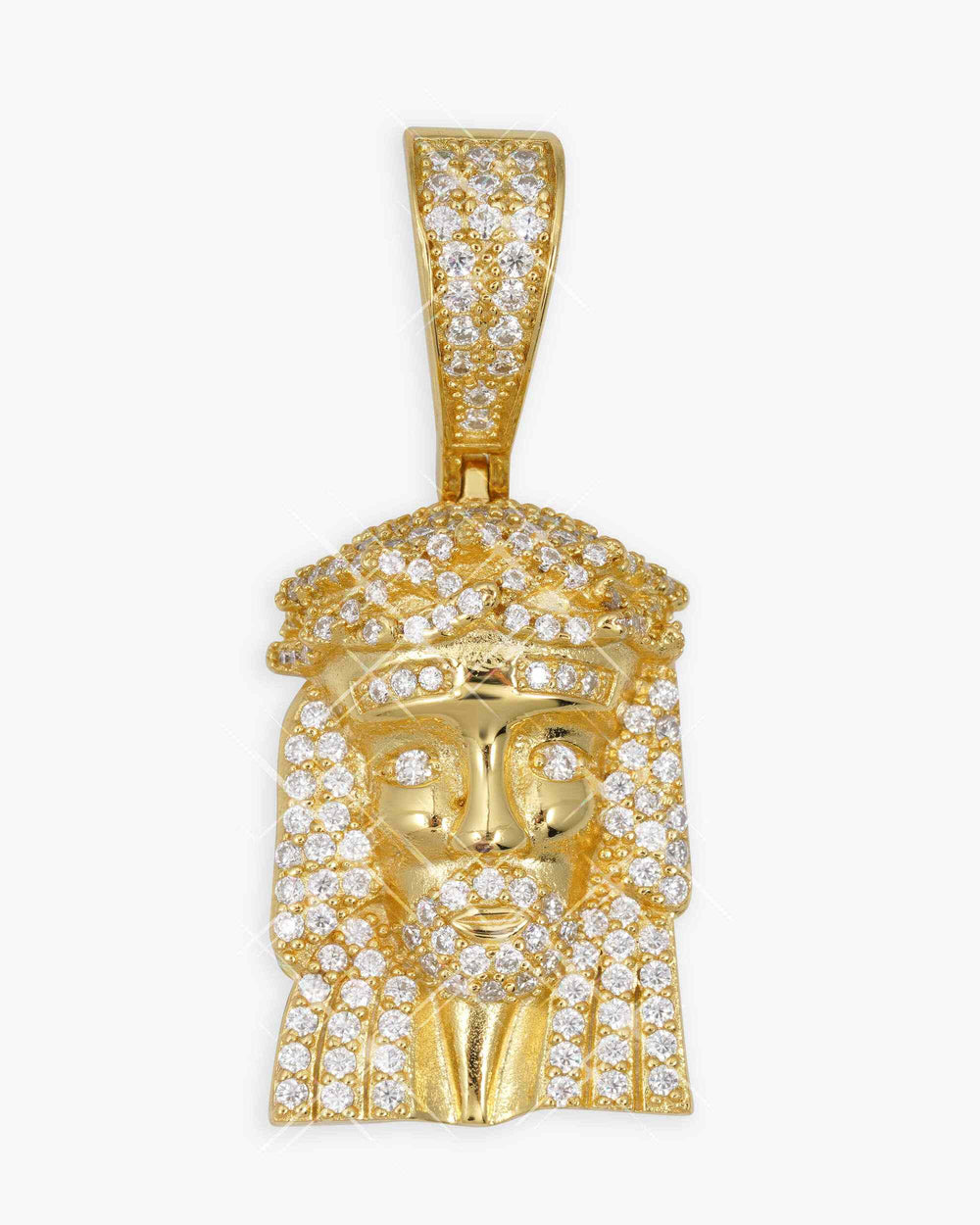 Moissanite Hollow Back Mini Jesus Pendant 14K Gold - Yellow Gold