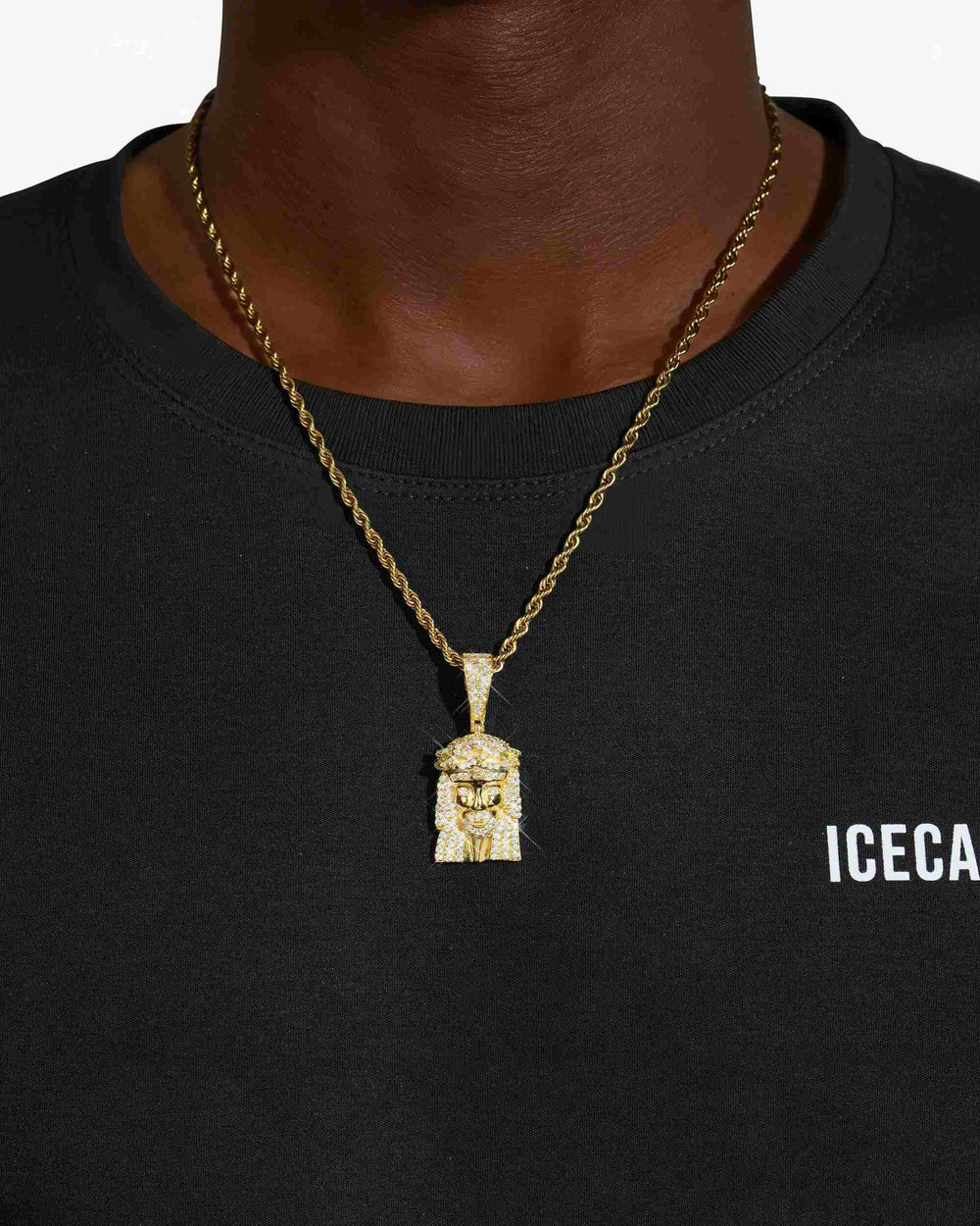Moissanite Hollow Back Mini Jesus Pendant 14K Gold - Yellow Gold
