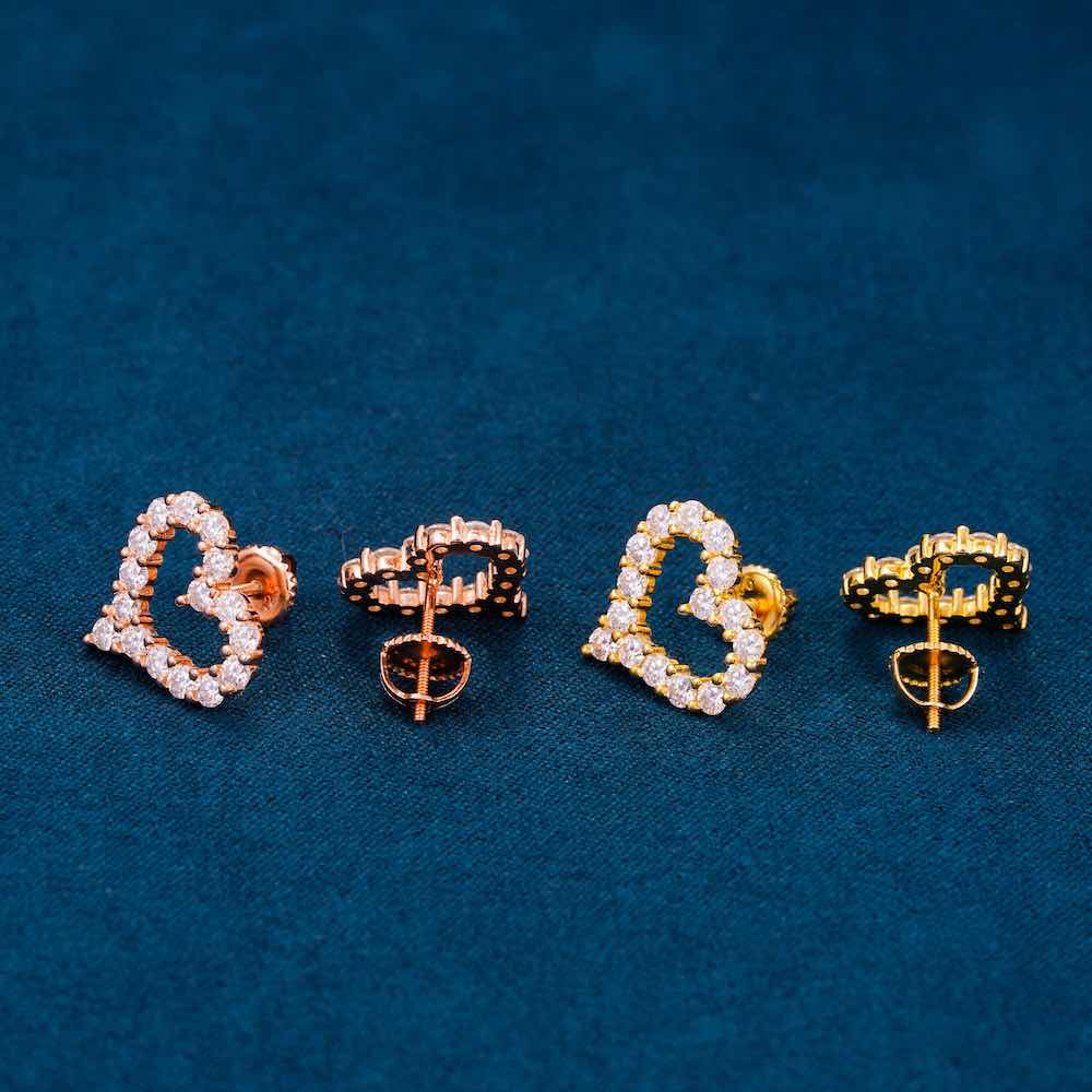 Moissanite hollow heart earrings rose gold both colors
