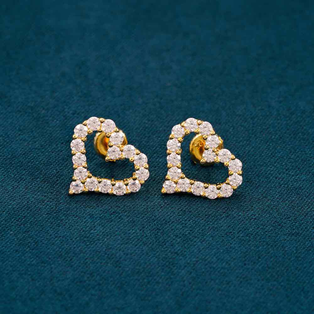 Moissanite hollow heart earrings yellow gold