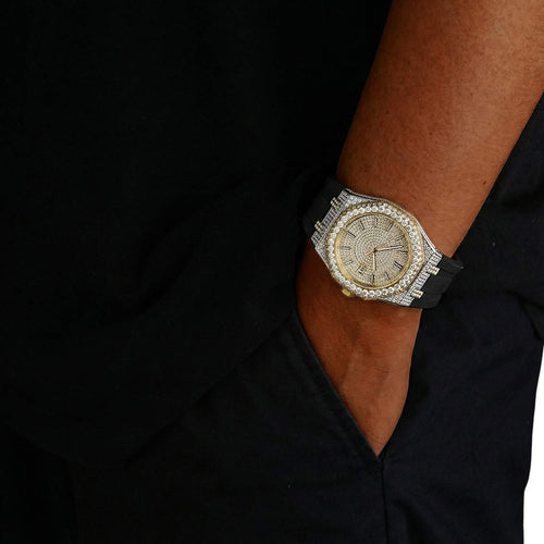 moissanite iced out rubber band watch 14k yellow gold model icecartel