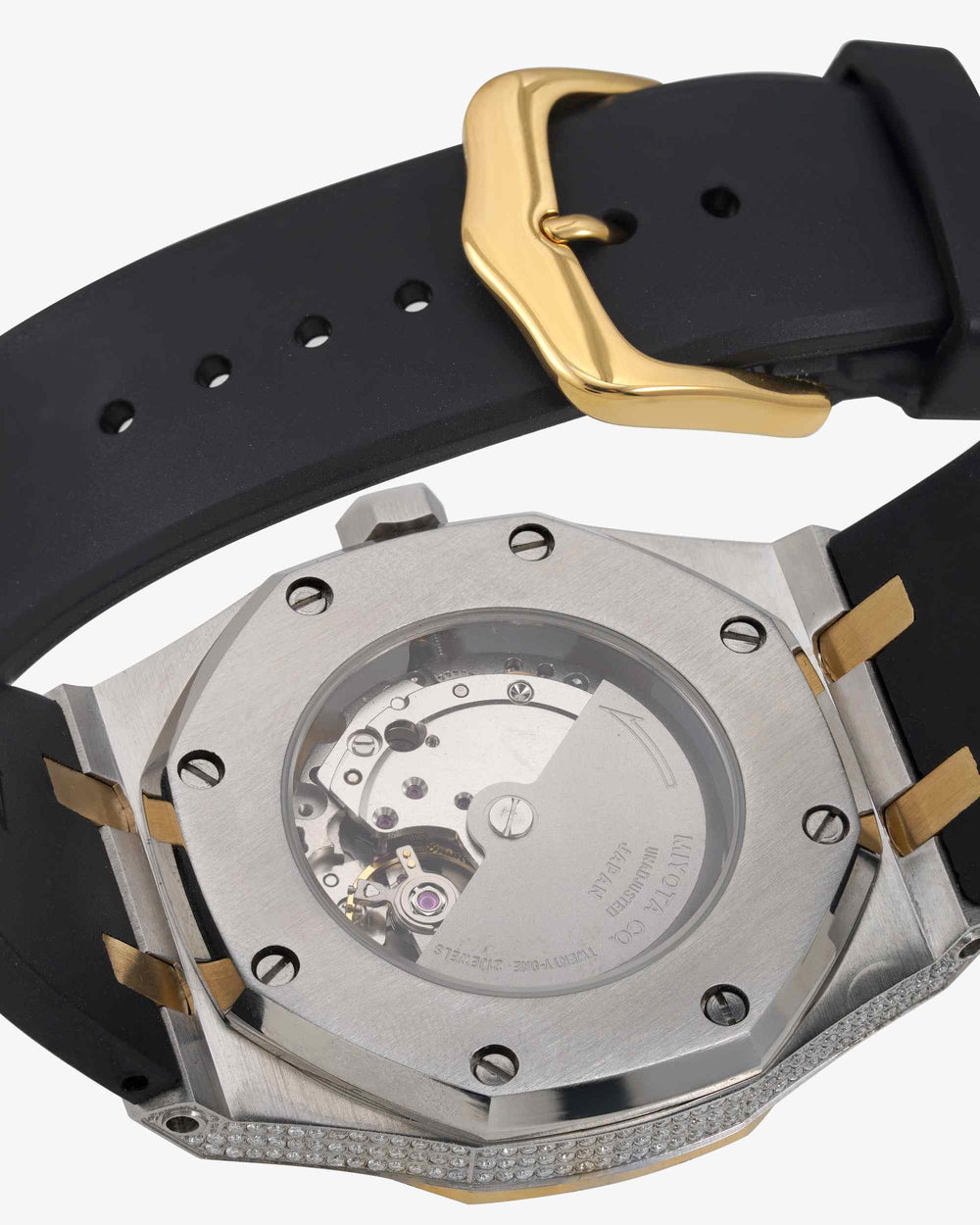 moissanite iced out rubber band watch 14k yellow gold white background px new back