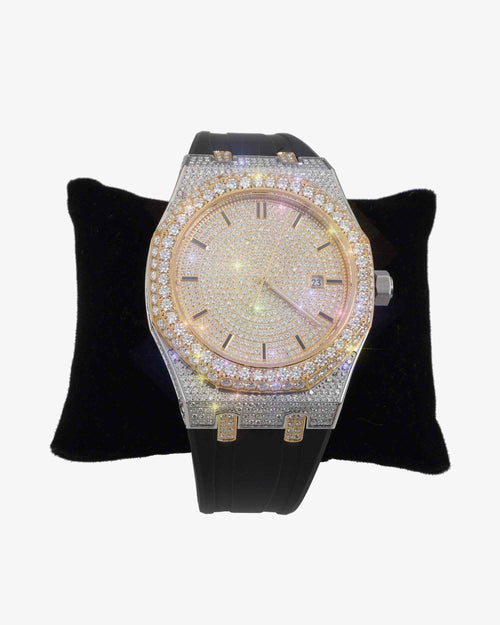 moissanite iced out rubber band watch 14k yellow gold white background px new display