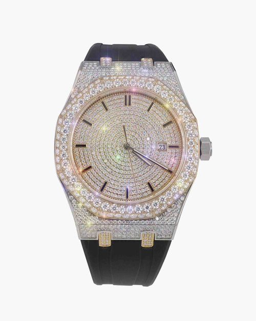 moissanite iced out rubber band watch 14k yellow gold white background px new main
