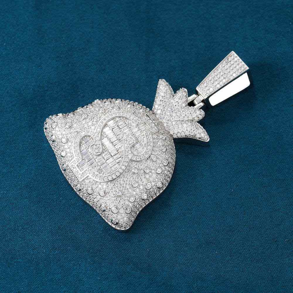 Moissanite Money Bag Pendant 14K White Gold - IceCartel™