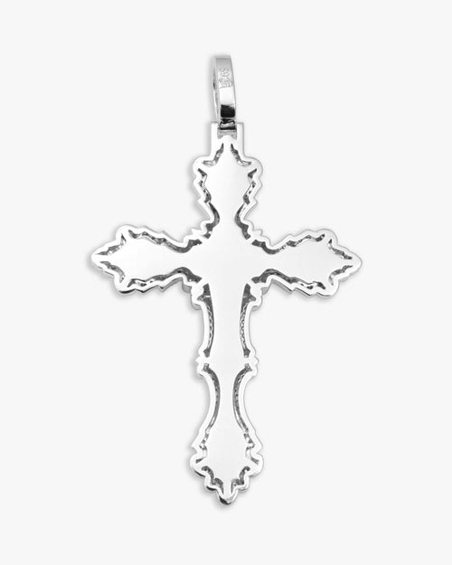 moissanite ornamental cross 14k white gold icecartel white back