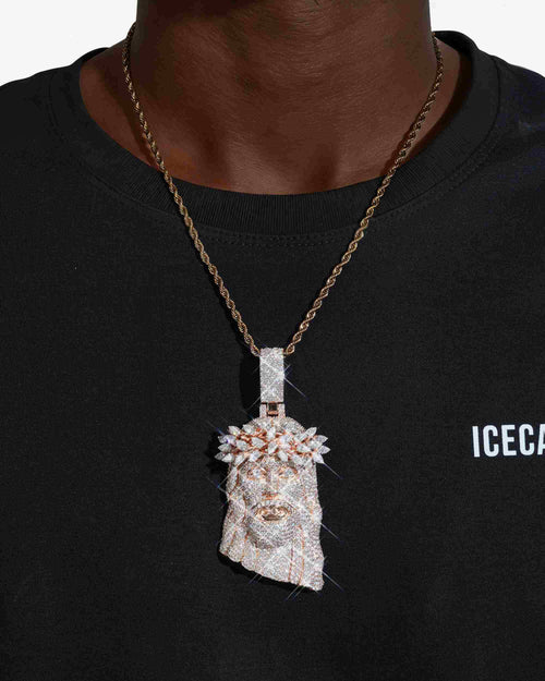 moissanite oval cut jesus pendant 14k gold icecartel rose model