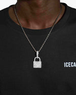 Moissanite Padlock Pendant 14K Gold - White Gold
