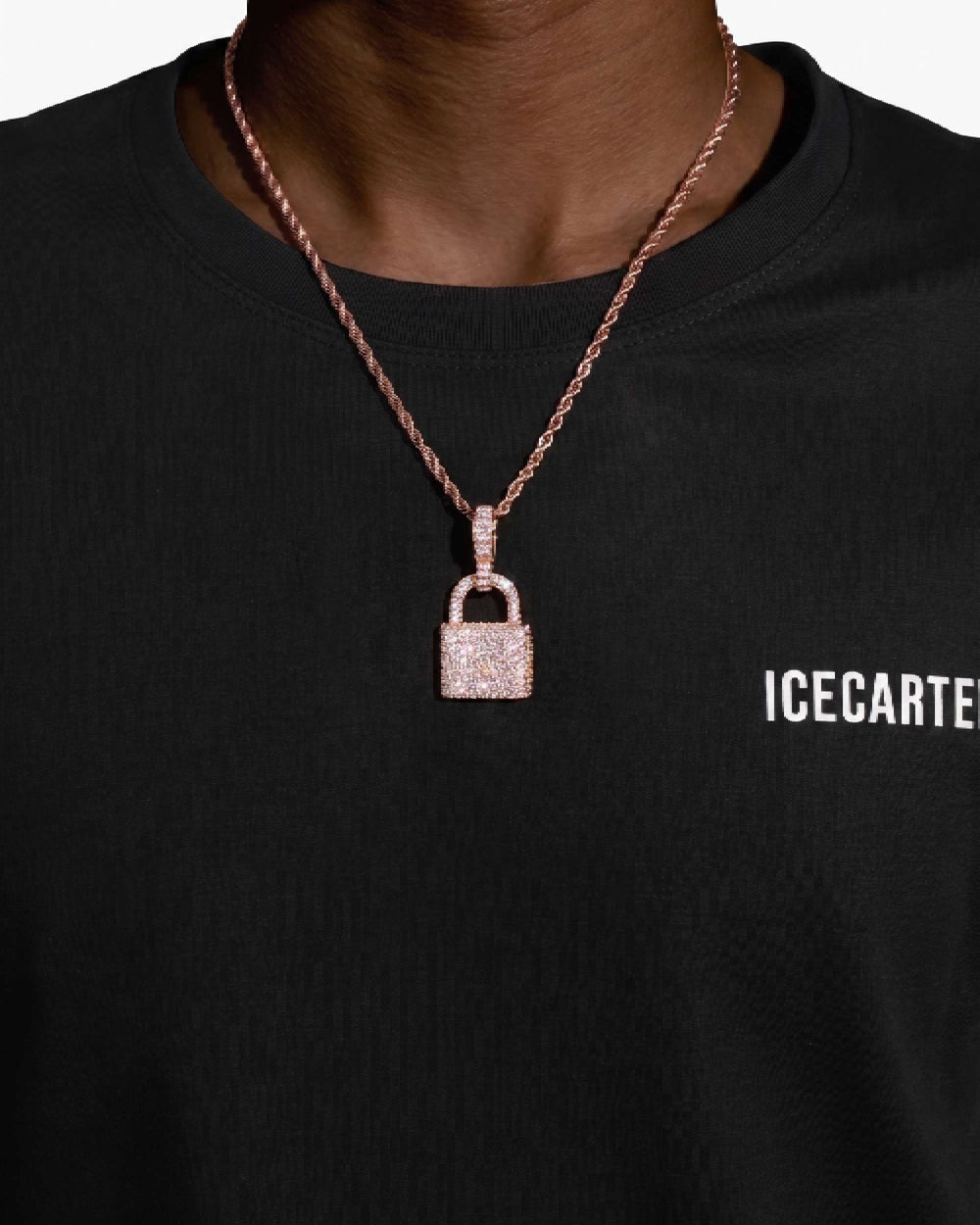 Moissanite Padlock Pendant 14K Gold - Rose Gold