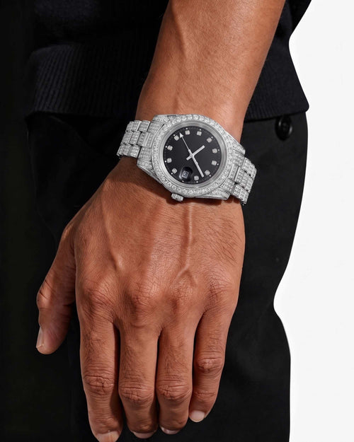 moissanite presidential watch black face 14k gold model icecartel px new