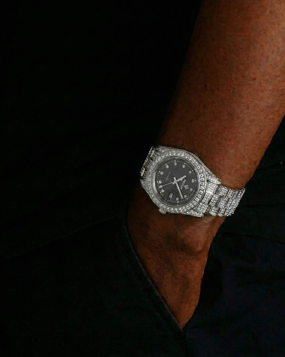 moissanite presidential watch black face 14k gold model icecartel
