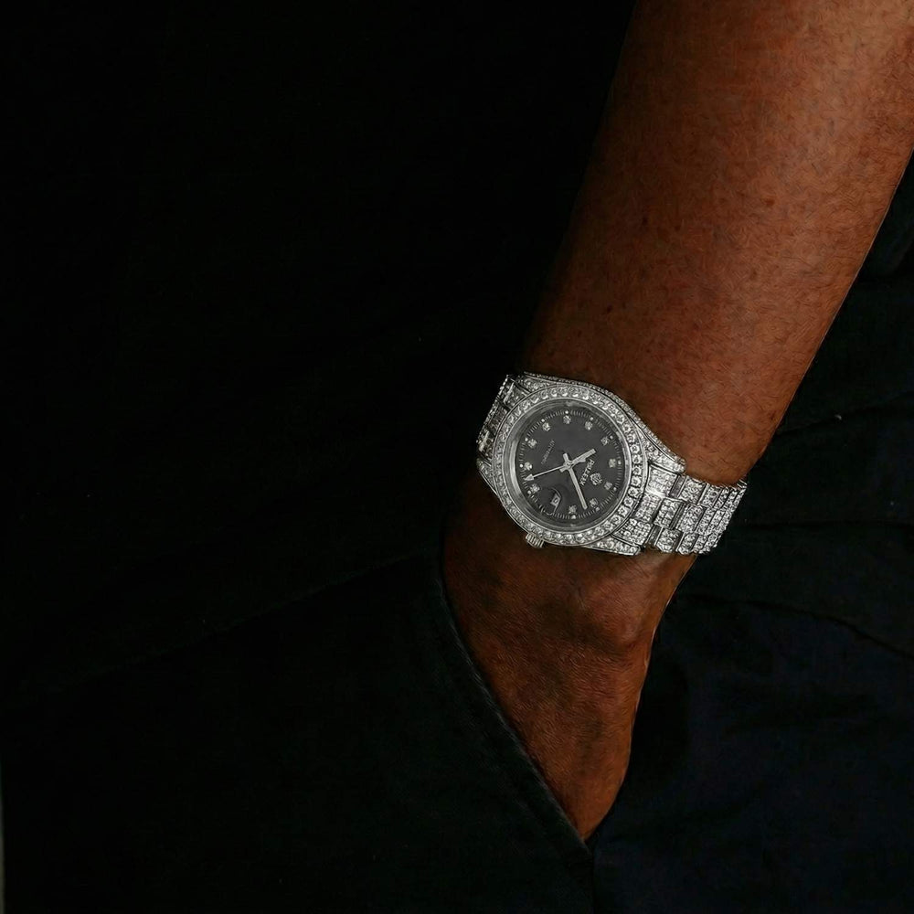 moissanite presidential watch black face 14k gold model icecartel