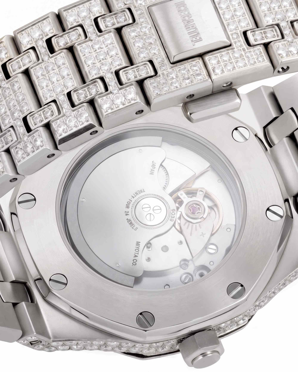 moissanite presidential watch black face 14k gold white back