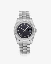 moissanite presidential watch black face 14k gold white background px