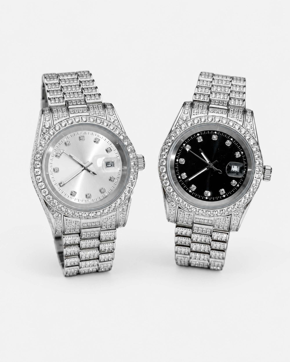 moissanite presidential watch black face 14k gold white two watches