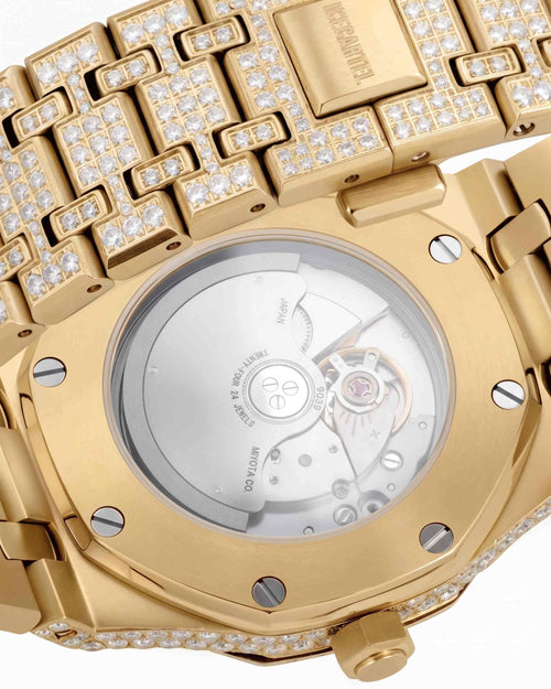 moissanite presidential watch black face 14k yellow gold back