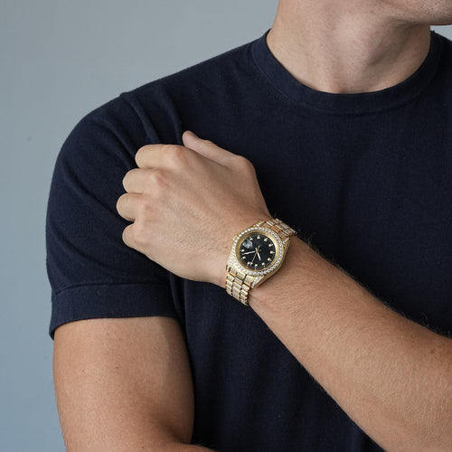 moissanite presidential watch black face 14k yellow gold model