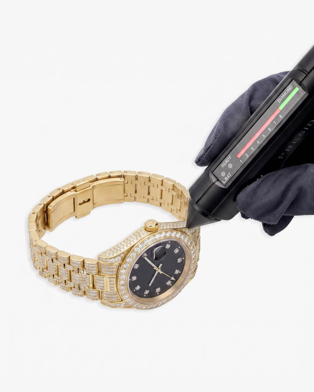 moissanite presidential watch black face 14k yellow gold test