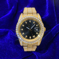 moissanite presidential watch black face 14k yellow gold