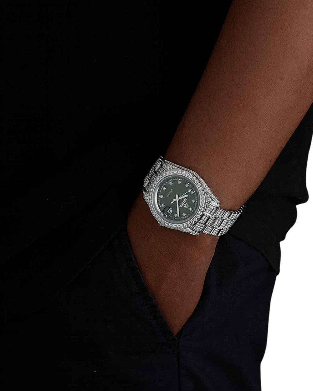 moissanite presidential watch green face 14k gold model icecartel px