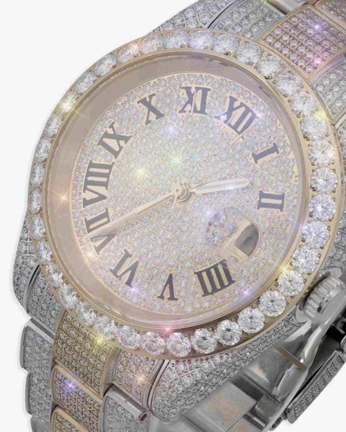 moissanite presidential watch two tone roman dial px close