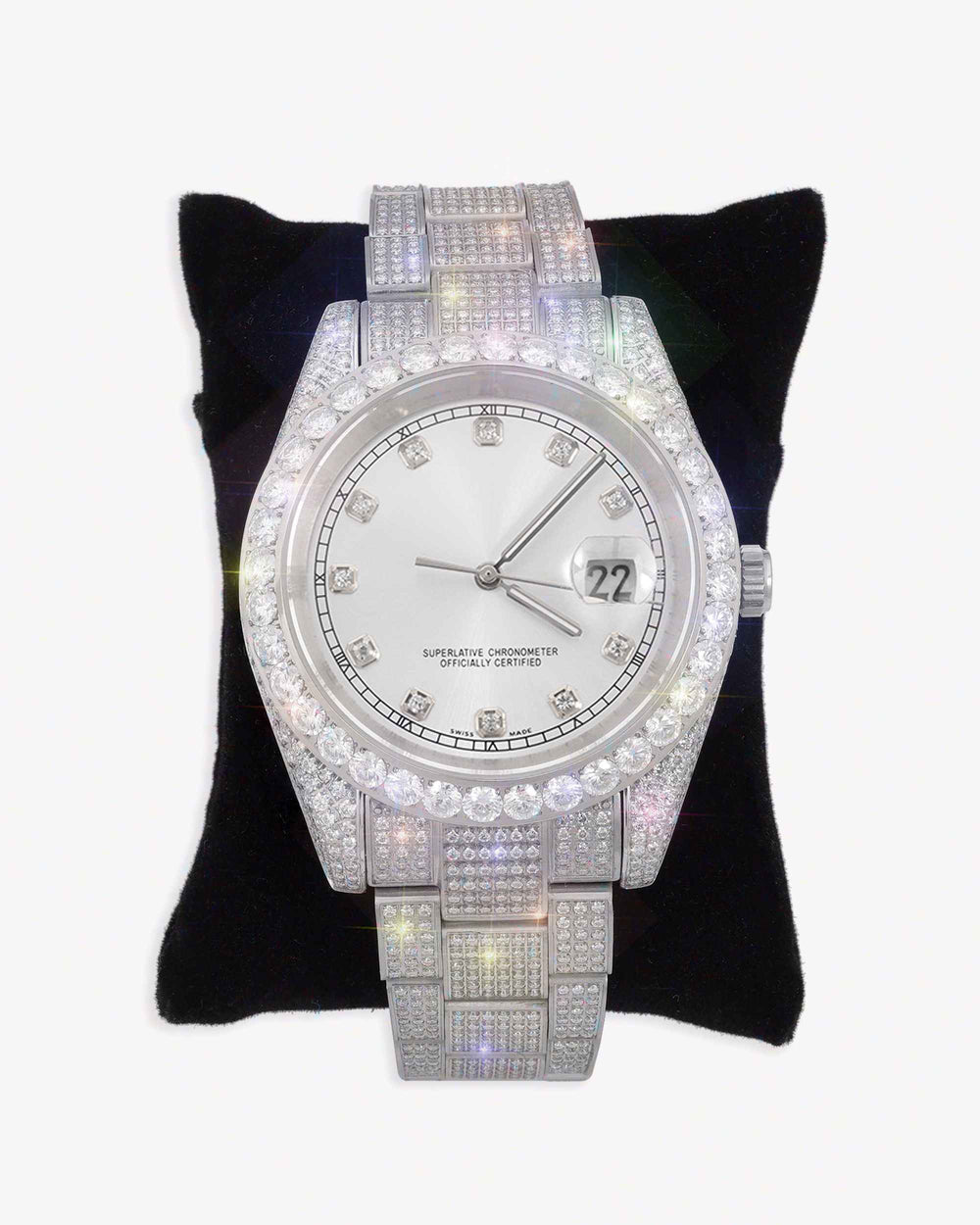 moissanite presidential watch white face 14k gold background px display