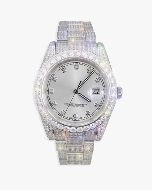moissanite presidential watch white face 14k gold background px main