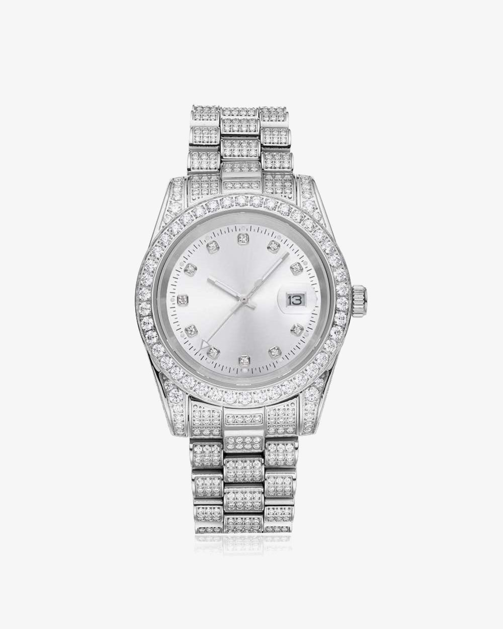 moissanite presidential watch white face 14k gold background px