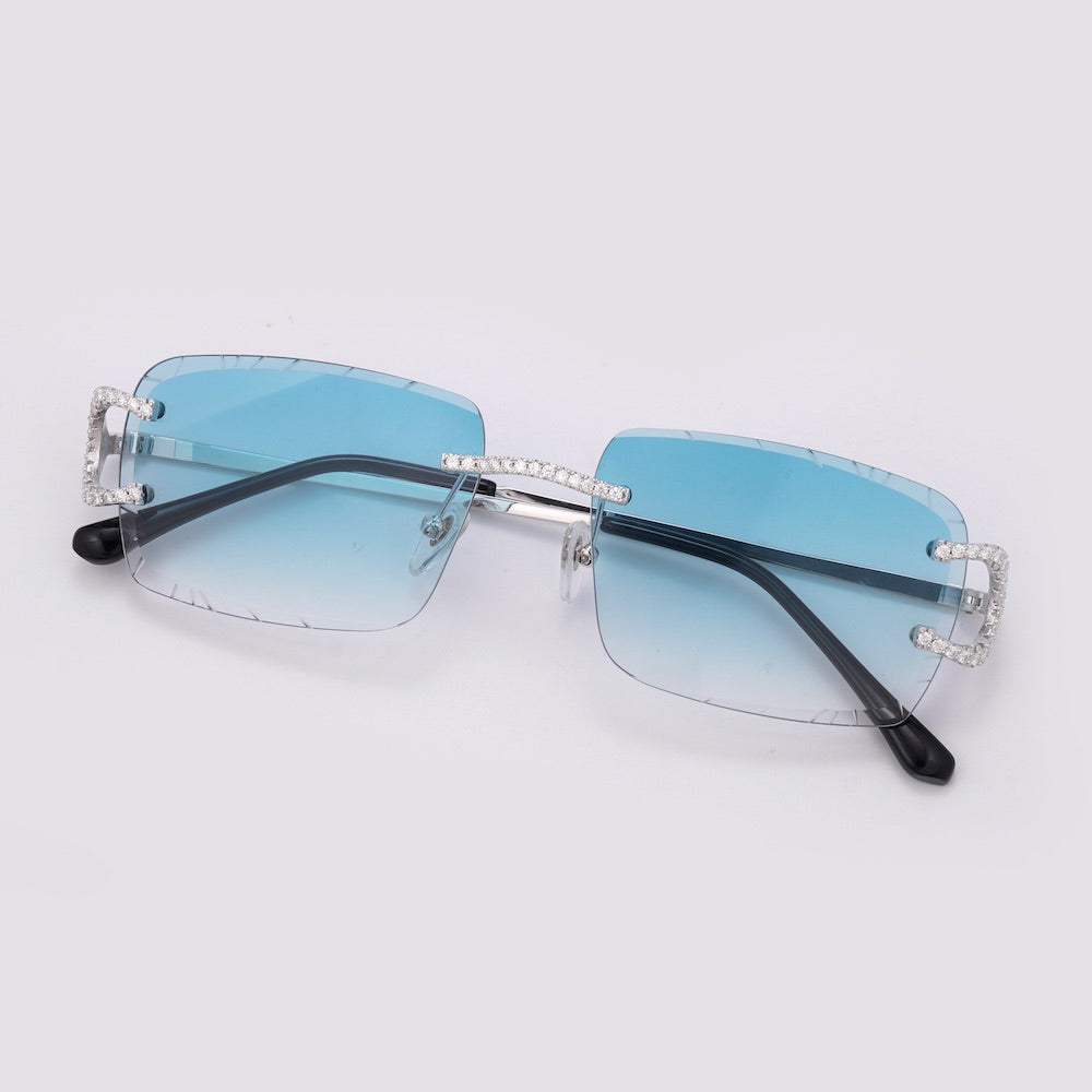 Moissanite prong sunglasses 14k gold sky blue