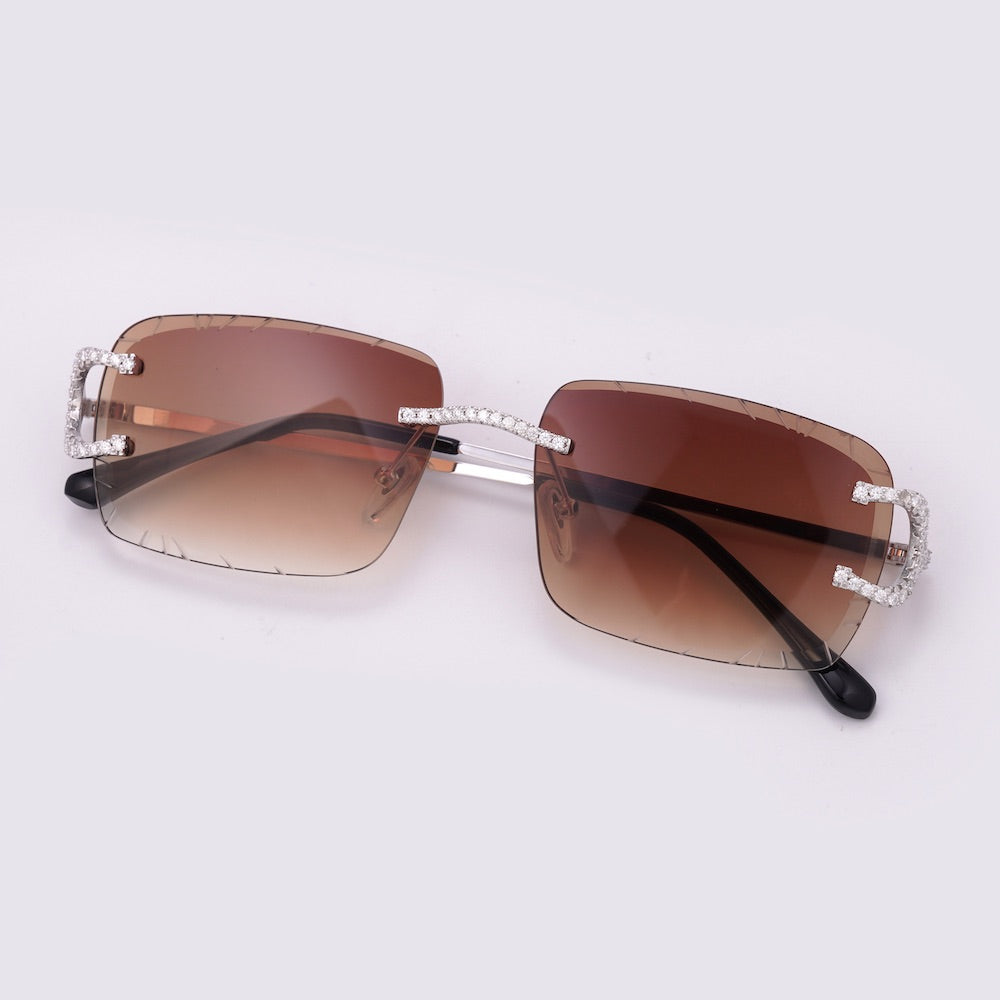 Moissanite prong sunglasses 14k gold brown