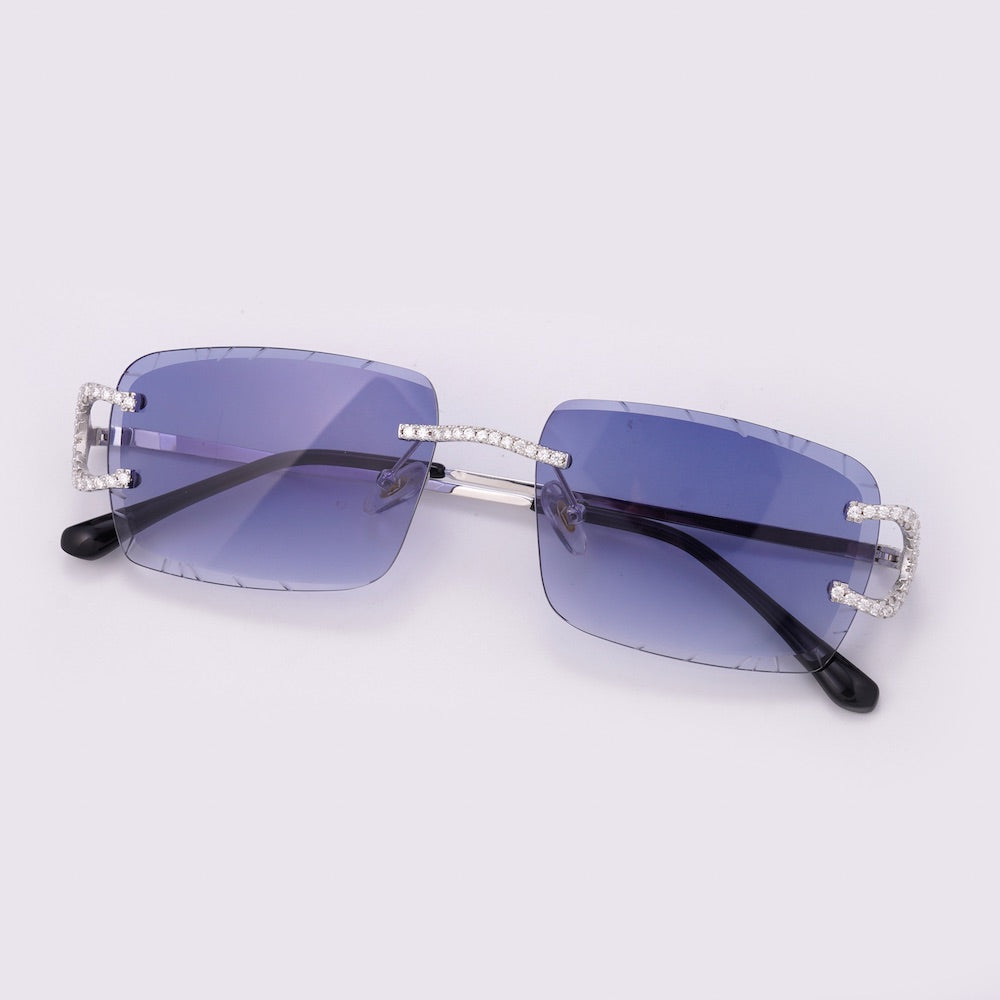 Moissanite prong sunglasses 14k gold blue