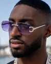 Moissanite Prong Sunglasses 14K Gold - Dark Blue